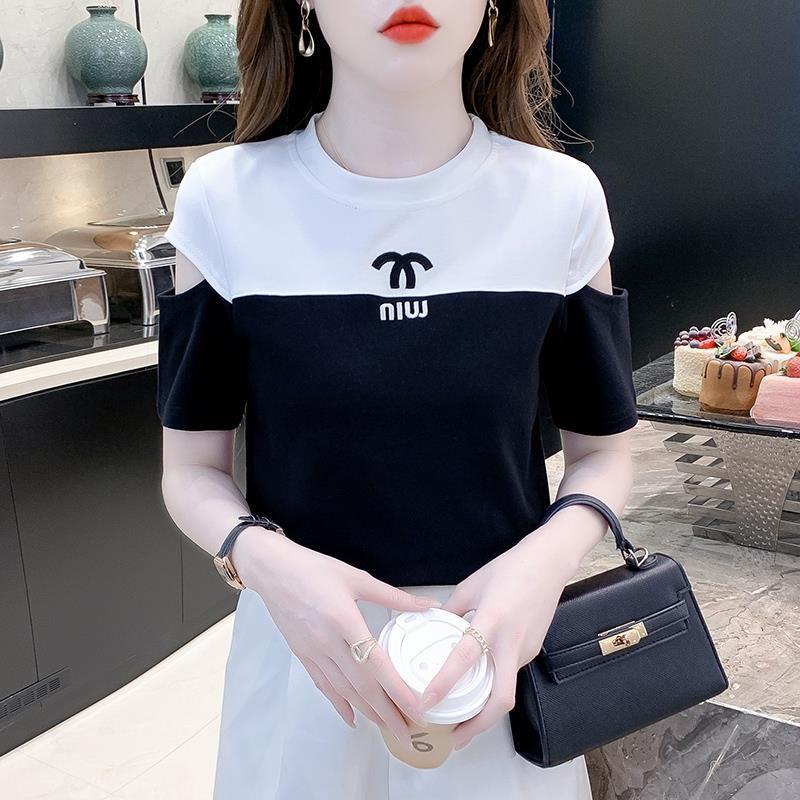 Mqvi Hàng Có Sẵn Áo Thun Tay Ngắn Cổ Tròn Phối Màu Thời Trang Mùa Hè Mới Dễ Phối Đồ Cho Nữ