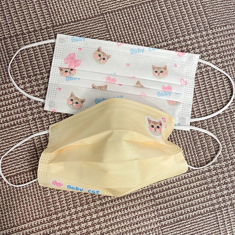 Mặt Nạ Má Hồng Ba Lớp Thoáng Khí In Hình Mèo Hoạt Hình Dễ Thương Dùng Một Lần