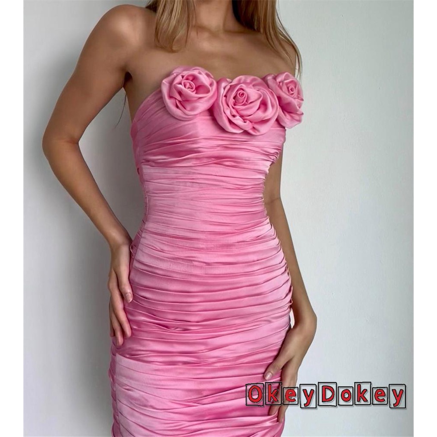 Đầm Ống Ngắn Ôm Dáng Hở Lưng Xếp Ly In Hoa Thời Trang Mùa Hè Cho Nữ