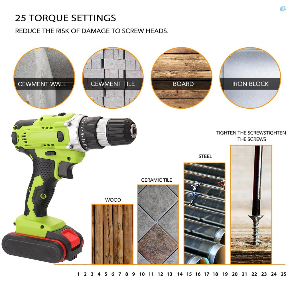 Máy Khoan Điện Cầm Tay Không Dây Công Suất Cao Đa Năng 21V Có Thể Sạc Lại Tiện Dụng DIY