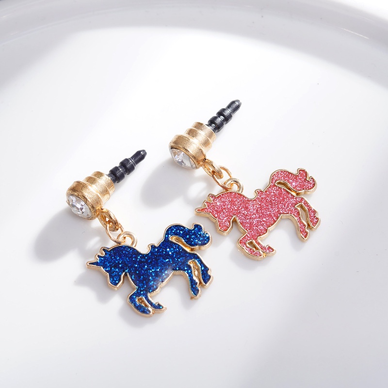 Nút Cắm Chống Bụi Cho Lỗ Cắm Tai Nghe Điện Thoại Di Động Bằng Hợp Kim Hình Kỳ Lân Đính Sequin Chống Bụi diy