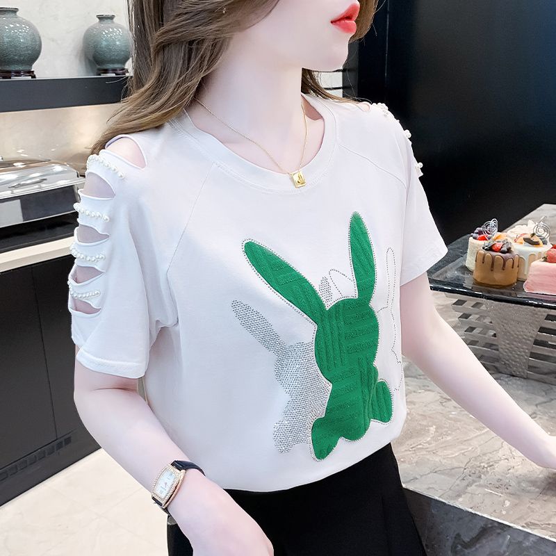 Áo Thun Cotton Mỏng Dáng Rộng Tay Ngắn Hở Vai Thời Trang Mùa Hè Hàng Mới 2023 Dành Cho Bạn Nữ