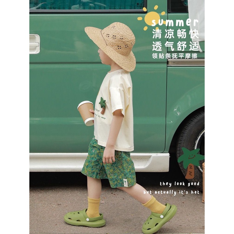 Áo Thun Tay Ngắn Cổ Tròn In Họa Tiết Hoạt Hình Và Quần Ngắn Thời Trang Mùa Hè Cho Bé Trai Và Gái