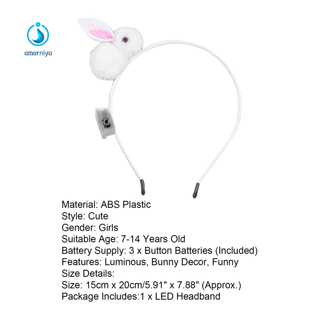 Băng Đô Cài Tóc Hình Thỏ Nhồi Bông Phát Sáng Dễ Thương Dành Cho Nữ