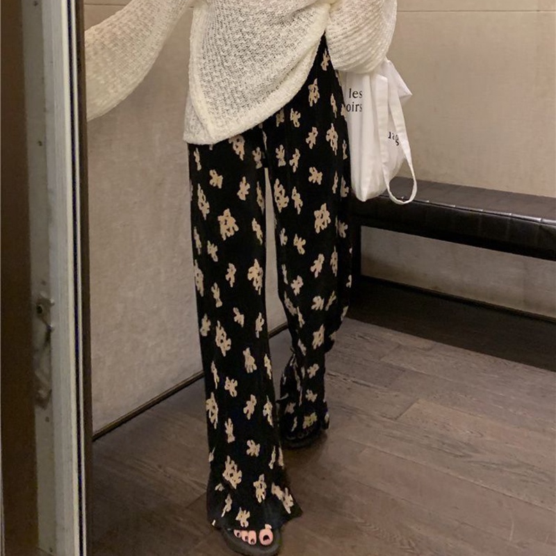IELGY  Quần ống rộng In Họa Tiết Gấu Thời Trang Cho Nữ