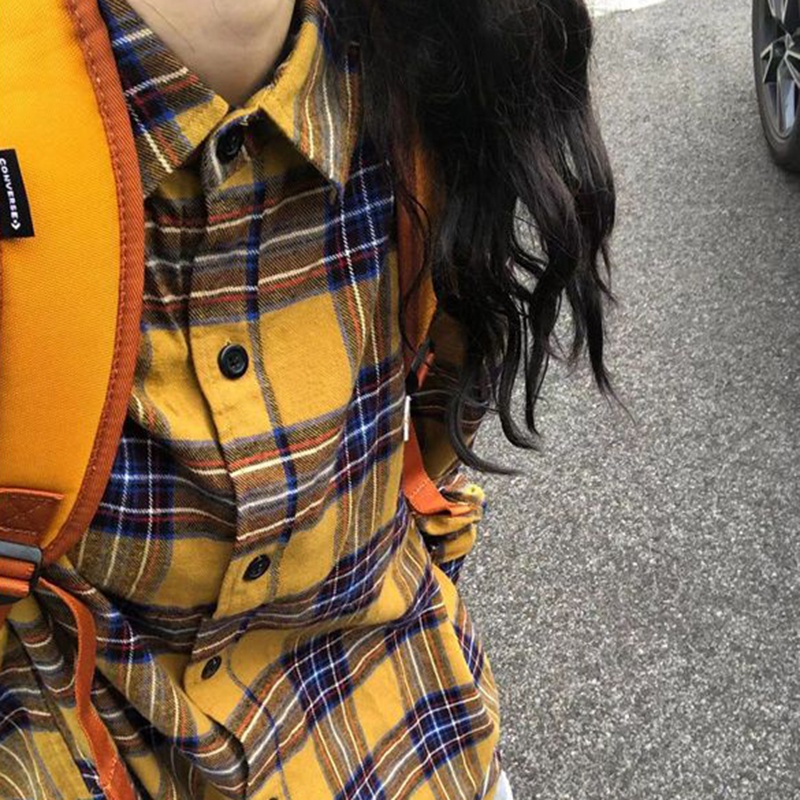 IELGY Áo Sơ Mi Nữ Ca Rô Dài Tay Cổ Bẻ Thời Trang Hồng Kông