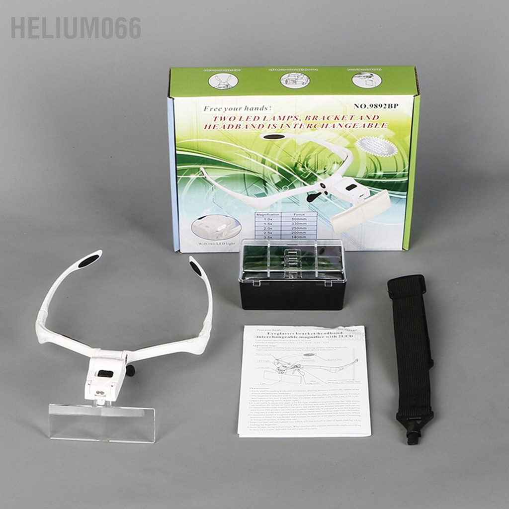 Helium066 Kính lúp gắn trên đầu có đèn LED Độ phóng đại 5 loại Di động Kéo dài Mở rộng 3 lần