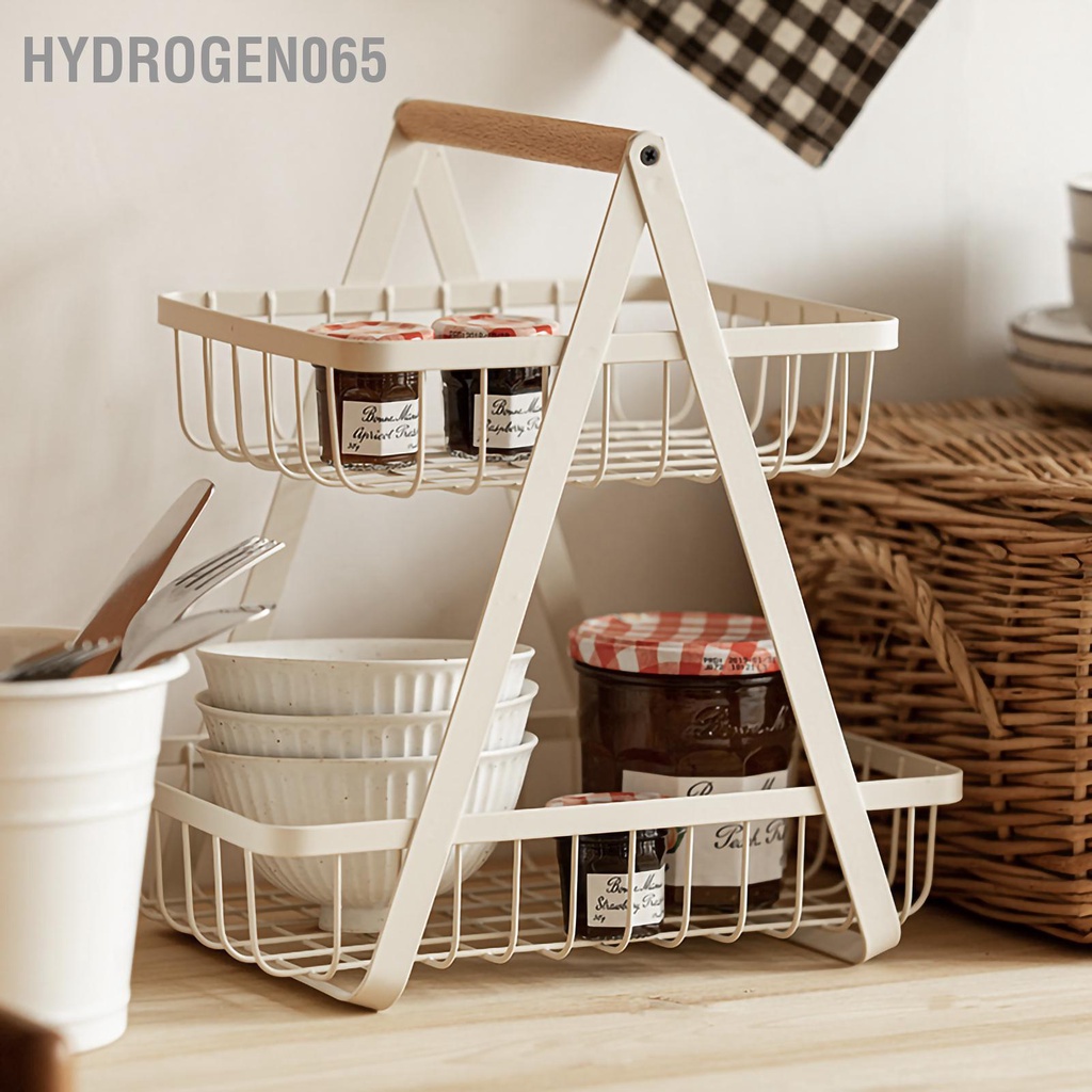 Hydrogen065 Giỏ Đựng Đồ Sắt Gỗ 2 Lớp Có Thể Tháo Rời  Hoa Quả Kệ Để Phòng Khách Nhà Bếp Máy Tính Bàn