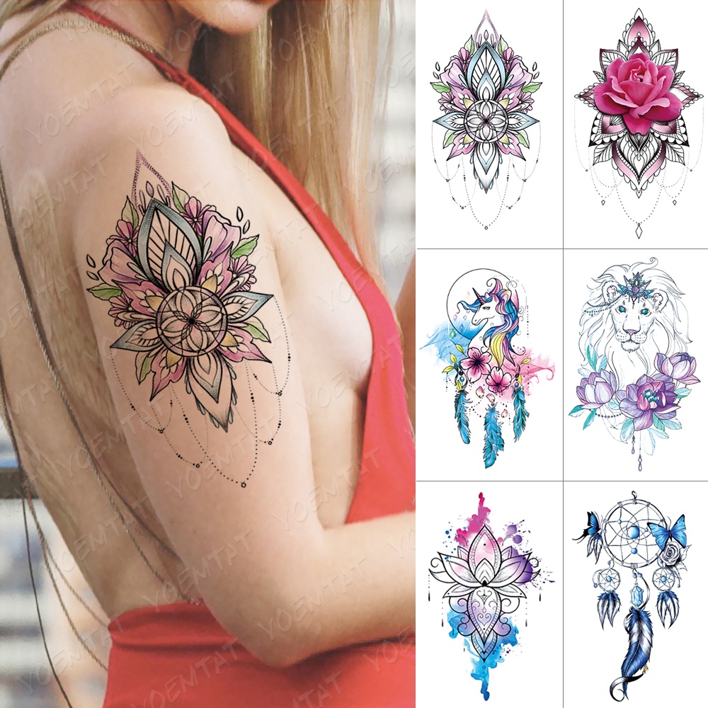 Hình Xăm Dán Tạm Thời Chống Nước Họa Tiết Mandala Dreamcatcher Sư Tử / Bướm / Cánh Tay Nghệ Thuật Chuyển Nước Cho Nữ