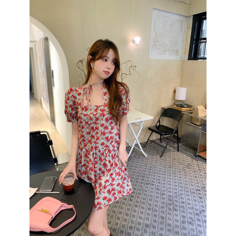 Đầm Chữ A Tay Ngắn Cổ Vuông Họa Tiết Hoa Thời Trang Mùa Hè Hàng Mới Dành Cho Bạn Nữ