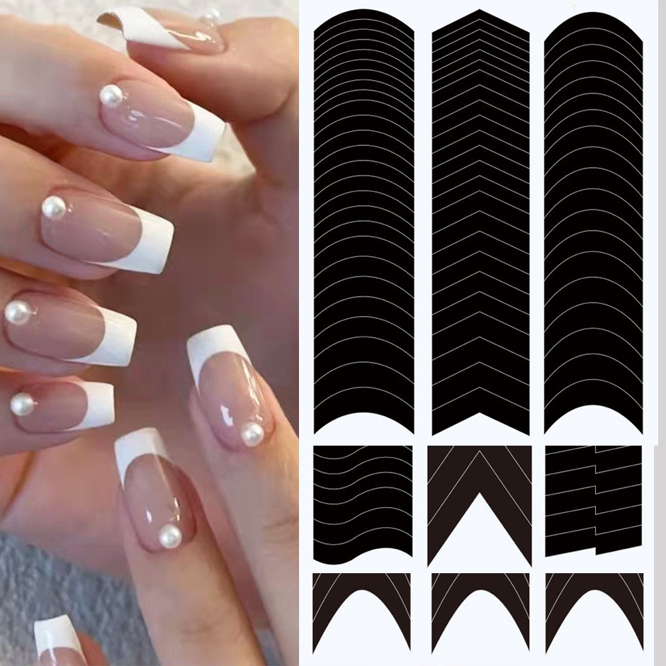 Set 6 Tấm Sticker Dán Móng Màu Đen Kiểu Pháp