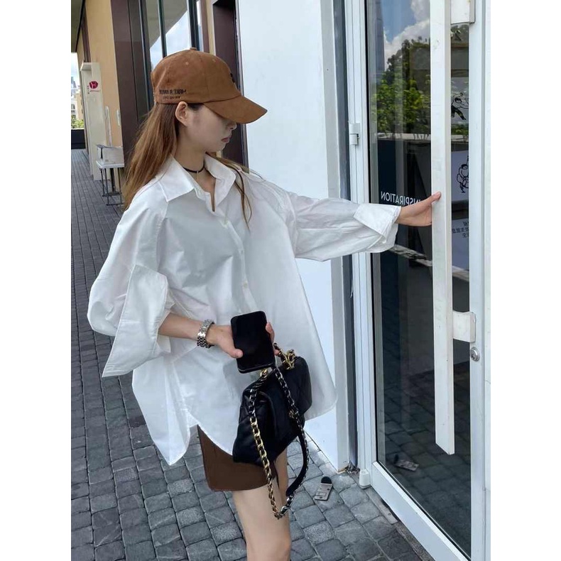 NRVP Áo Sơ Mi Nữ Oversized Vải Cotton Phong Cách Hàn Quốc Mới 2023
