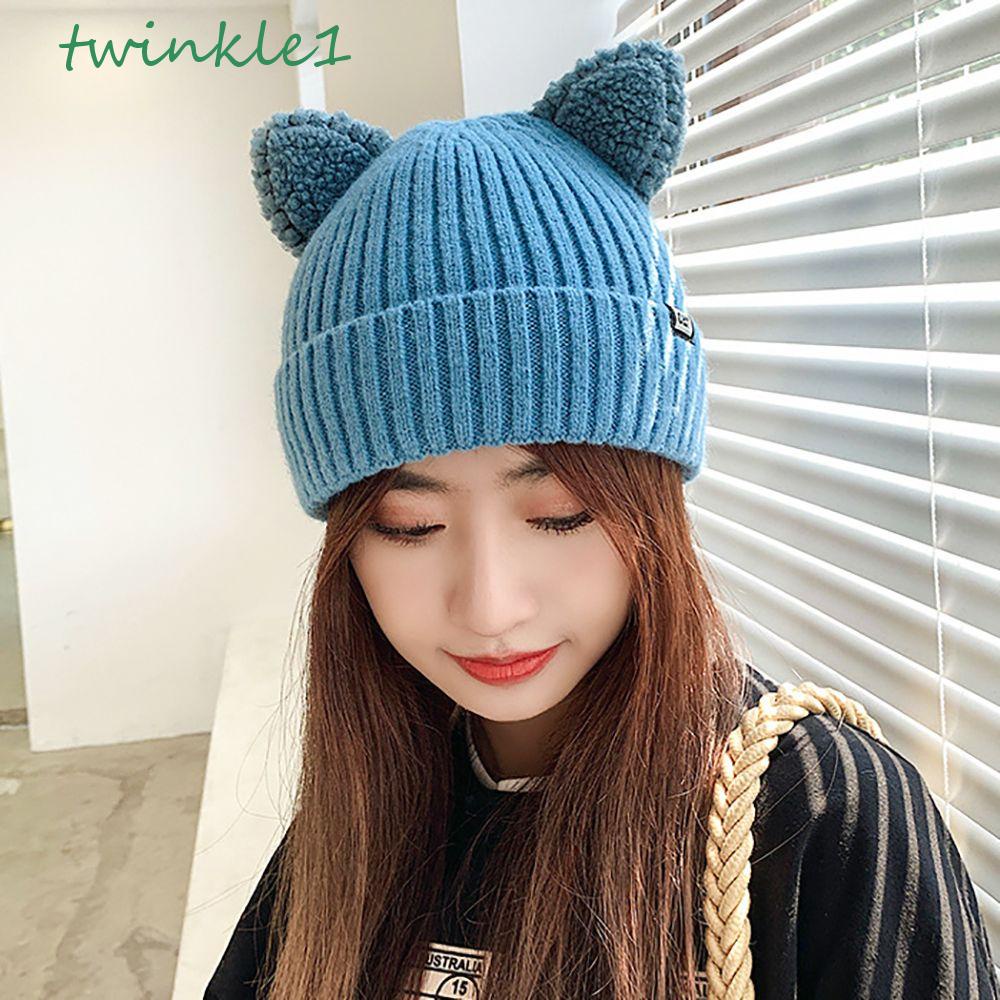 Mũ Beanie Đính Tai Mèo Hoạt Hình Lấp Lánh Thời Trang Mùa Đông Cho Cặp Đôi
