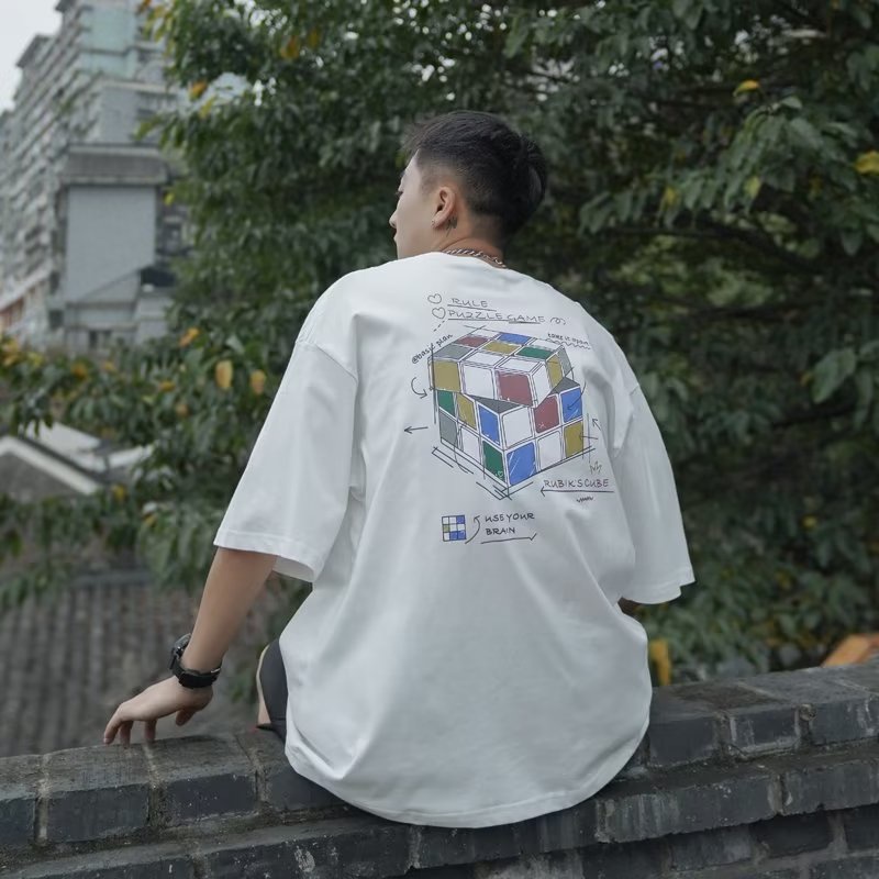 Áo Thun Tay Ngắn Cổ Tròn In Chữ Phong Cách hip hop Đường Phố Hàn Quốc Cá Tính Cho Nam Cỡ M-5XL