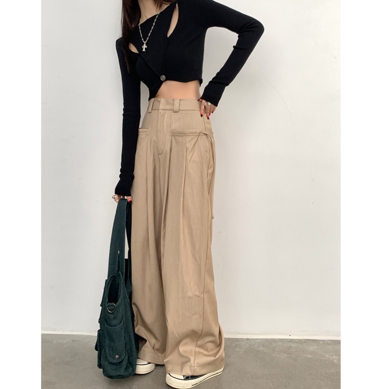 Quần Dài Lưng Cao Ống Rộng Phong  RENJIANVSHENG Cách Retro Hàn Quốc