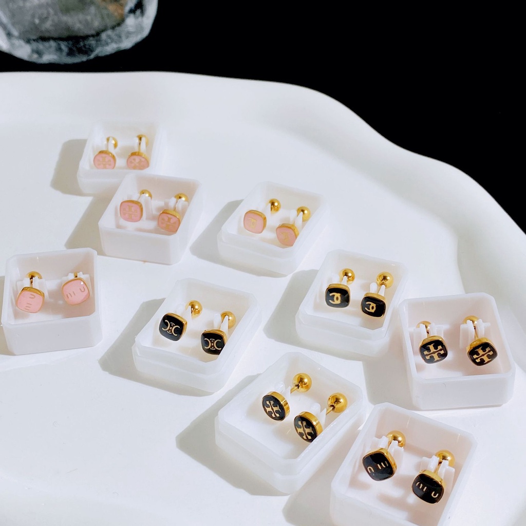 Khuyên Tai Đinh Tán Hình Học Bằng Thép Titan Epoxy Đơn Giản Dễ Phối Đồ Mori Series Khí Chất