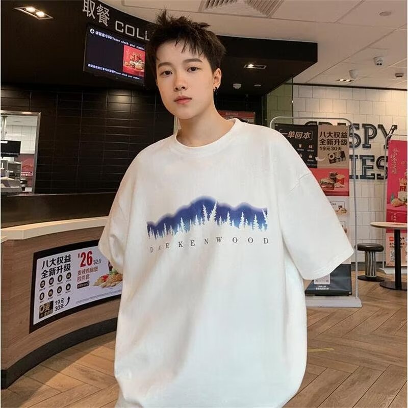 Áo Thun Tay Ngắn Cổ Tròn In Chữ Phong Cách Thời Trang Hàn Quốc Cho Nam Giới Có Size M-5XL