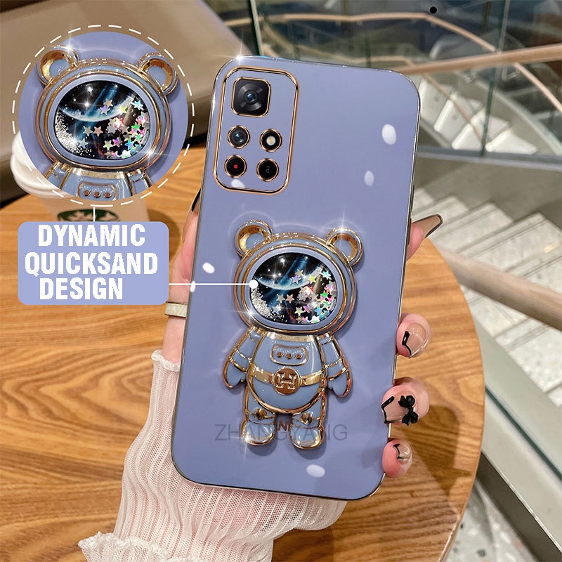 Ốp Điện Thoại TPU silicone Mềm Mạ Điện Có Giá Đỡ Hình Gấu 3D Dành Cho Redmi note 11 5G note 11 Pro 5G