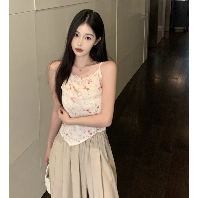 Áo Hai Dây Phối Ren Hoa Thiết Kế Độc Đáo Thời Trang Quyến Rũ Cao Cấp