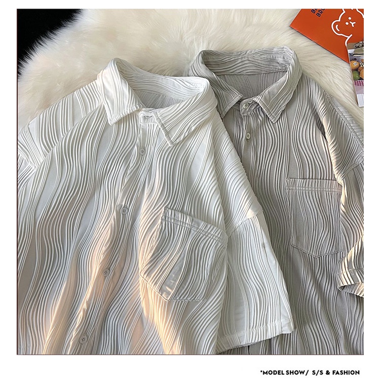 Áo Sơ Mi Tay Lửng Dáng Rộng Vải Lụa Mát Thời Trang Mùa Hè Giản Dị Dành Cho Nam