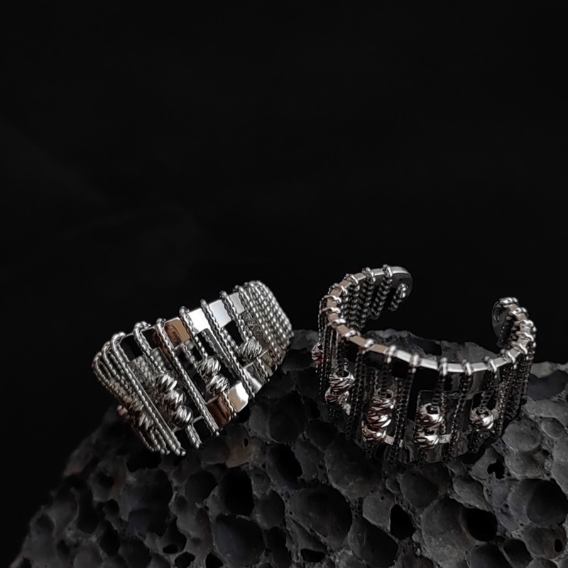 Nhẫn Hở Đính Hạt Kim Loại Thiết Kế Mới Phong Cách Hip Hop Hàn Quốc Cá Tính