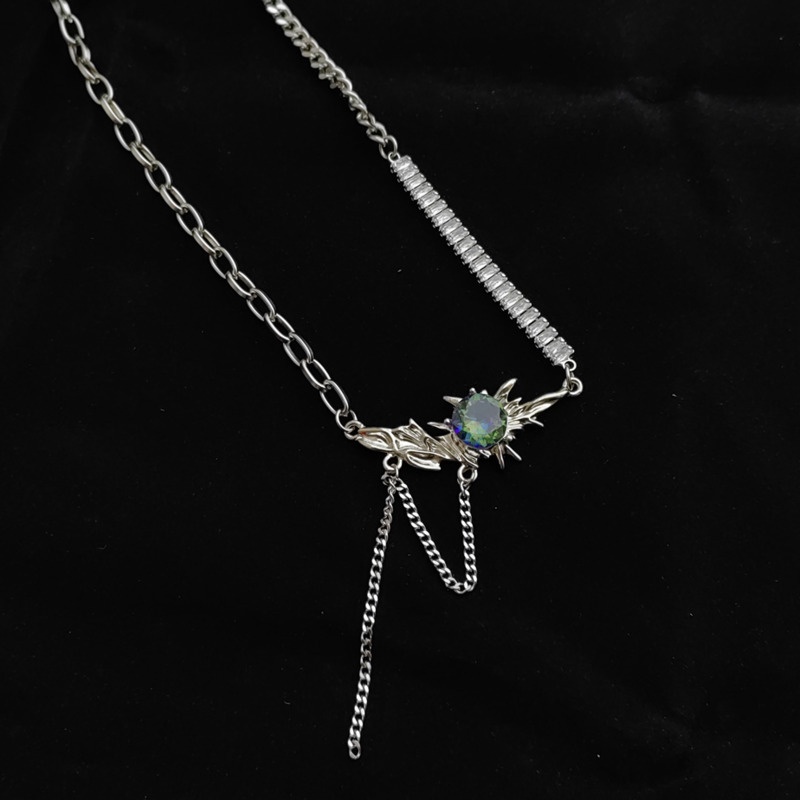 Vòng cổ Mặt Đá Mặt Trăng Đính Tua Rua Phong Cách Hàn Quốc Sang Trọng Cho Nữ