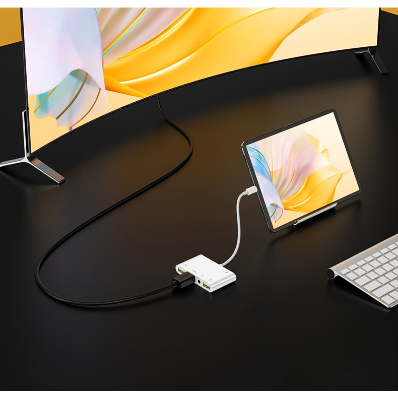 Bộ Chia Cổng USB / OTG Kỹ Thuật Số 8 Pin HDMI Av Cho iPhone / iPad 1080p TV Mic Và Phụ Kiện