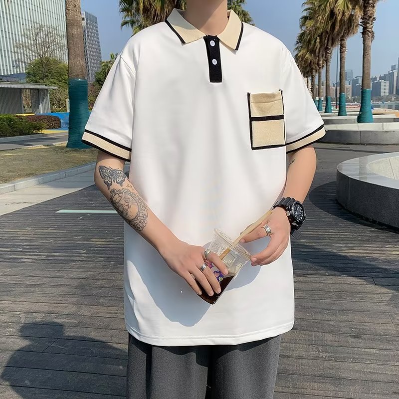 Áo Thun polo Tay Ngắn Kẻ Sọc Màu Sắc Tương Phản Thời Trang Mùa Hè Cho Nam