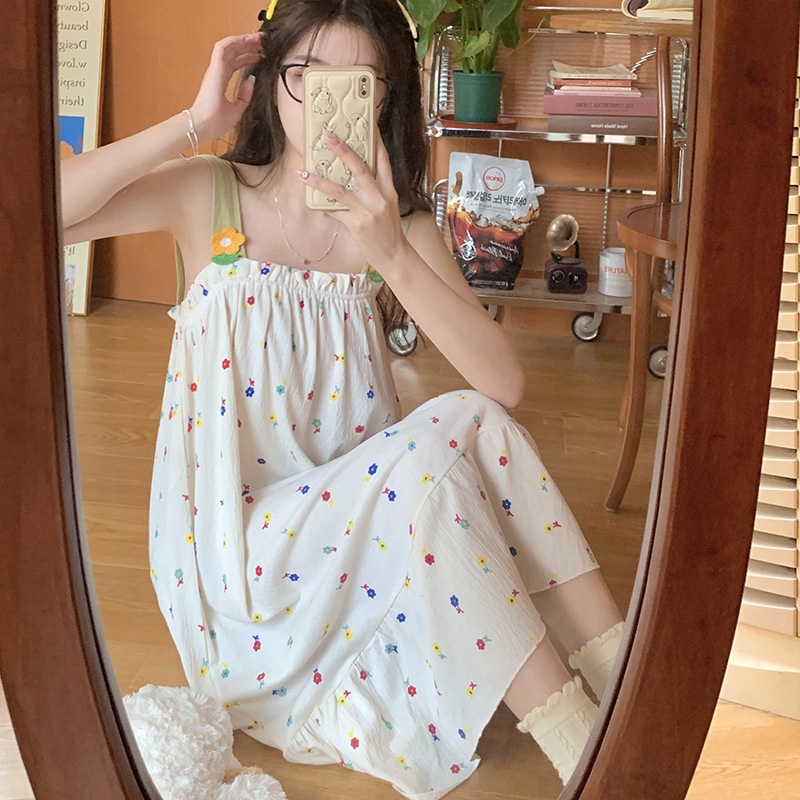 Đầm Ngủ Cotton Dáng Rộng Thoải Mái Thoáng Khí Dễ Thương Cho Nữ
