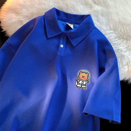 Áo Thun POLO Tay Ngắn Dáng Rộng In Hình Gấu Nhỏ Thời Trang Mùa Hè Cho Nam