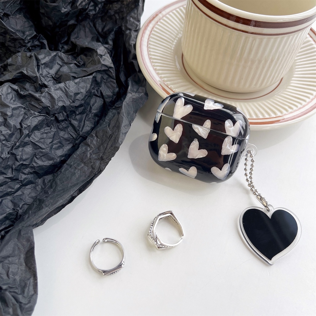 Vỏ Bảo Vệ Hộp Sạc Tai Nghe airpods pro 1 2 3 pro 2 2022 apple bluetooth Không Dây Chất Liệu tpu Mềm Hình Trái Tim Màu Đen