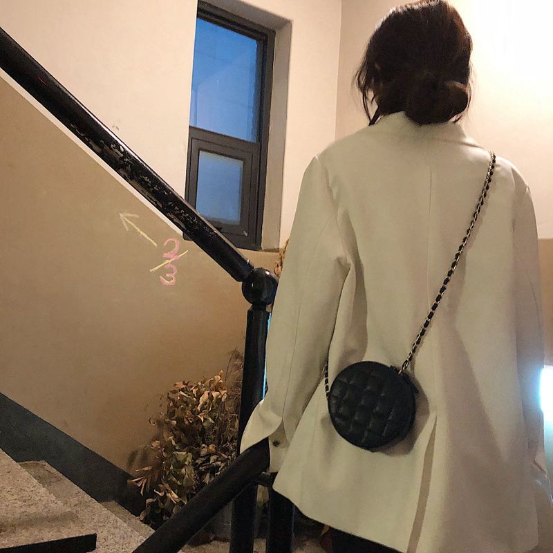 Túi Xách Đeo Vai Hình Tròn Cỡ Nhỏ Đính Đá Phối Dây Đeo Sợi Xích Thời Trang Cho Nữ