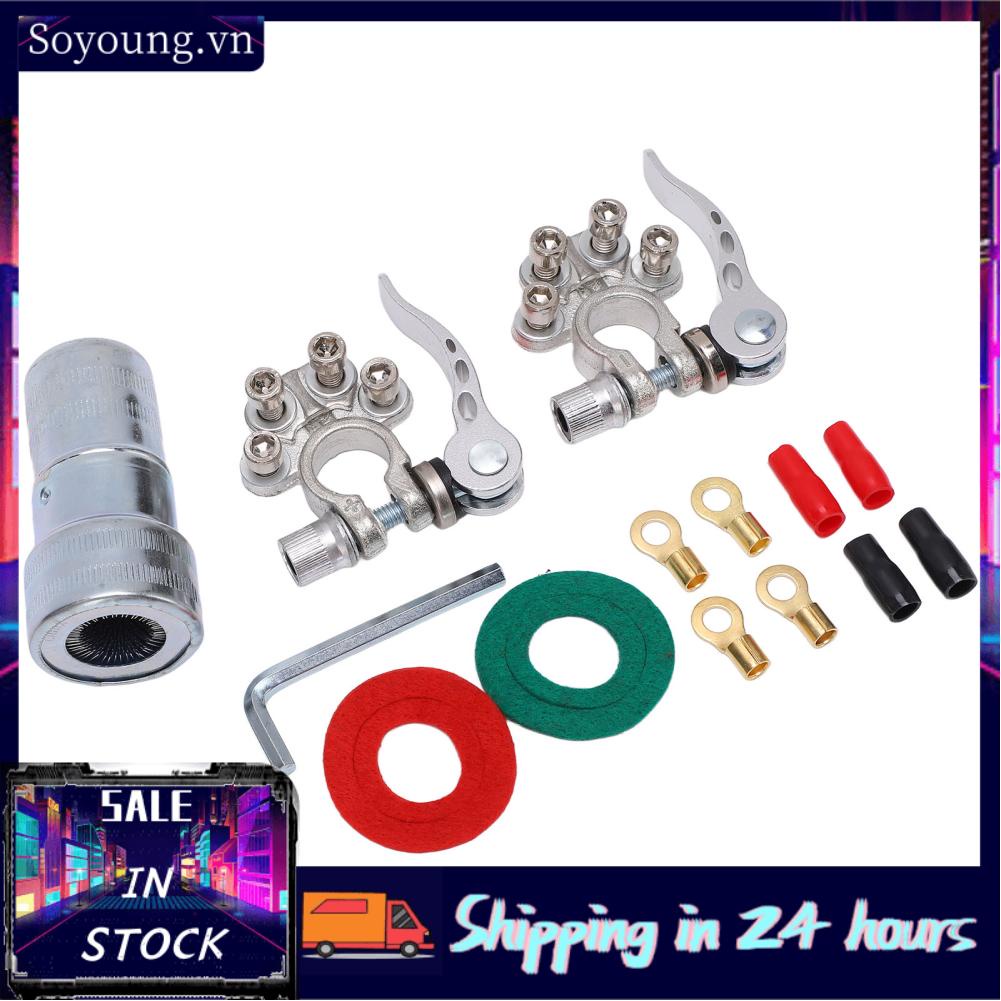 Soyoung 4 Way  Terminal  Positive Negative Labels Top Post  Terminal Brass Steel  for Cars Trucks Pickups Buses