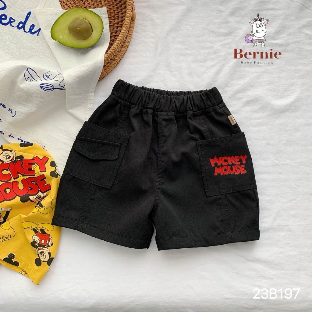Set đồ đi chơi bé trai sành điệu áo thun cổ tròn kèm quần kaki túi hộp chuột Mickey 1 đến 7 tuổi Shushibaby