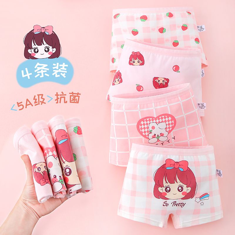 Bộ 4 Quần Lót Boxer Chất Liệu Cotton Họa Tiết Hoạt Hình Cho Bé Gái 3-14 Tuổi