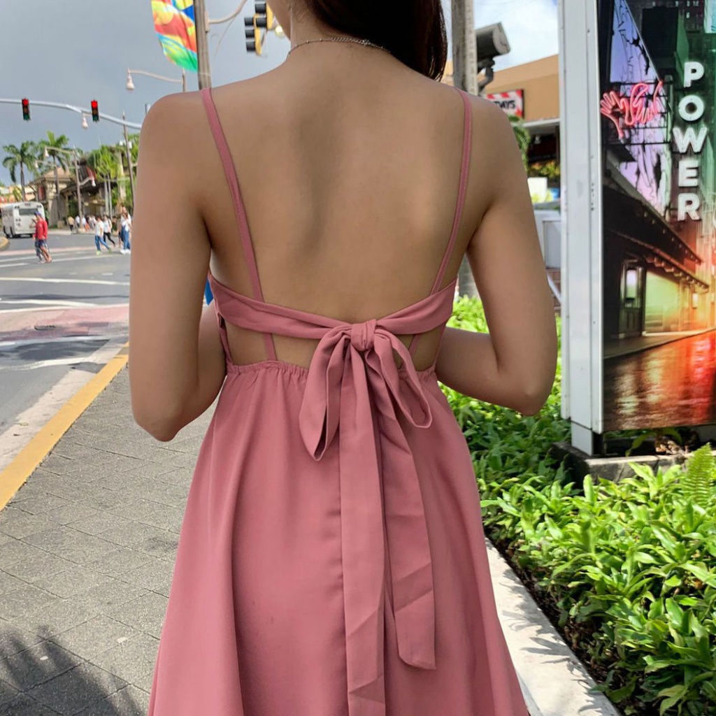 Đầm Hai Dây Dáng Dài Hở Lưng Thời Trang Đi Biển Mùa Hè