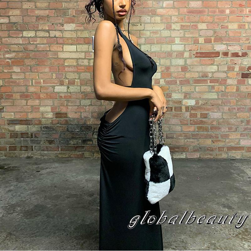 Đầm Dài Không Tay Xẻ Tà Cao Màu Đen Thời Trang Mùa Hè Cho Nữ