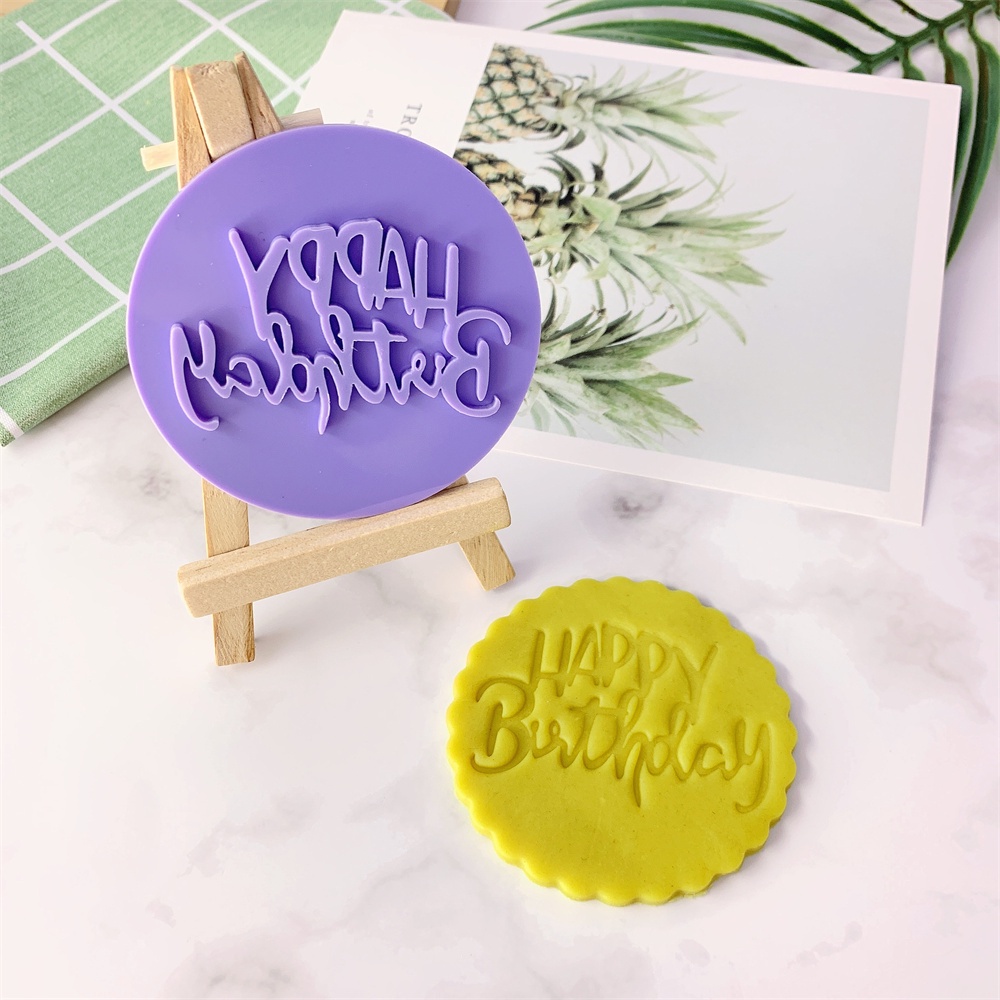 Khuôn Acrylic Dập Nổi Họa Tiết Happy Birthday Trang Trí Bánh Kem / Bánh Quy