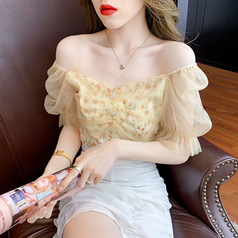 Áo Lưới Tay Ngắn In Họa Tiết Hoa Thời Trang Mùa Hè 2023 Dành Cho Nữ