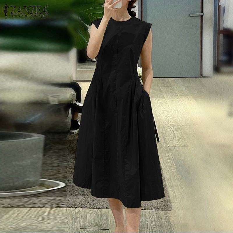 Đầm chữ A ZANZEA sát nách cổ tròn thời trang nữ tính