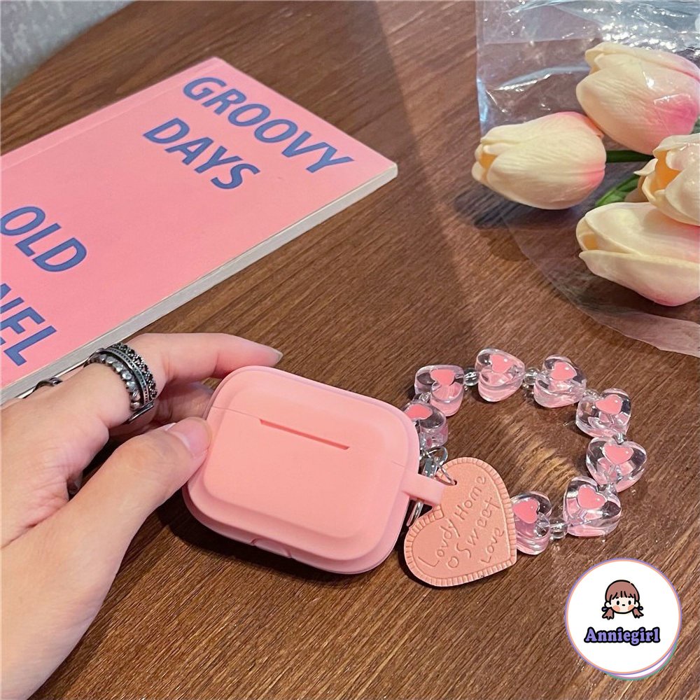 Vỏ Bảo Vệ Hộp Đựng Tai Nghe AirPods 1 / 2 / 3 / Pro Kết Nối Bluetooth Không Dây Bằng TPU Mềm Màu Hồng Dạng Chuỗi Hạt