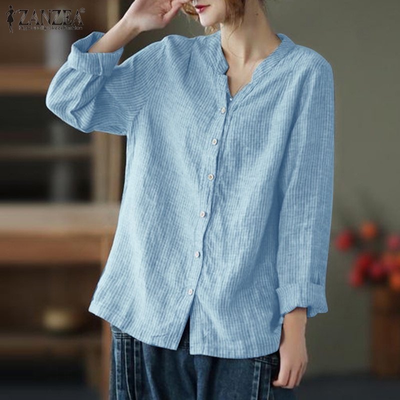 Zanzea Áo Sơ Mi Nữ Dài Tay Cổ Chữ V Sọc Dọc Thời Trang