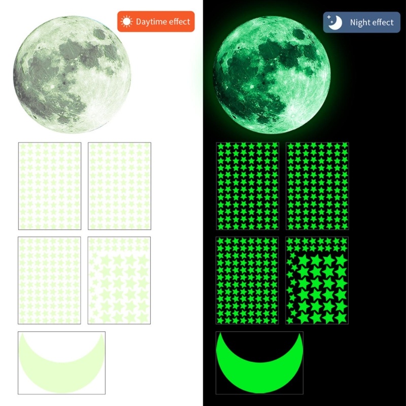 Miếng Dán Tường Hình Mặt Trăng Và Ngôi Sao Hiệu Ứng Dạ Quang