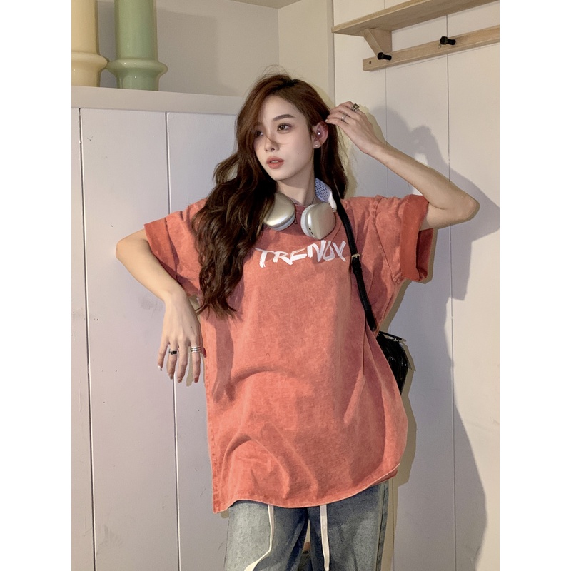 Áo Thun Tay Ngắn Dáng Rộng In Chữ Thời Trang Cho Nữ