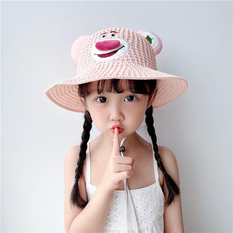 Kira Lotso Nón Tai Bèo Che Nắng Thoáng Khí Đa Năng In Họa Tiết Gấu Dâu Tây Hoạt Hình Cho Bé