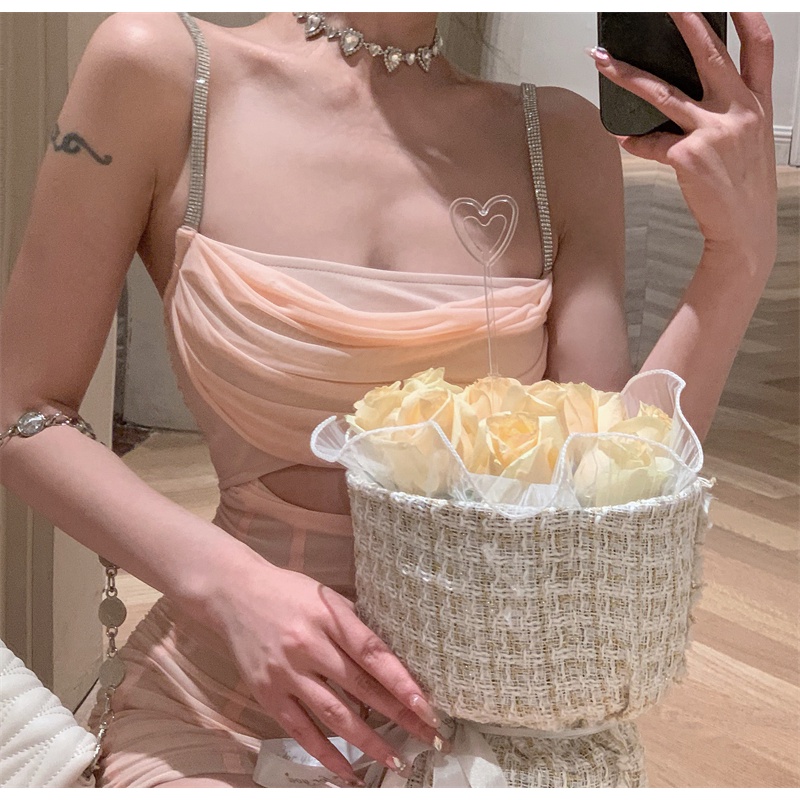 ~ ~ Áo Ống Mỏng Vừa Vặn Cổ Một Hàng Nút Xếp Ly Kiểu Pháp