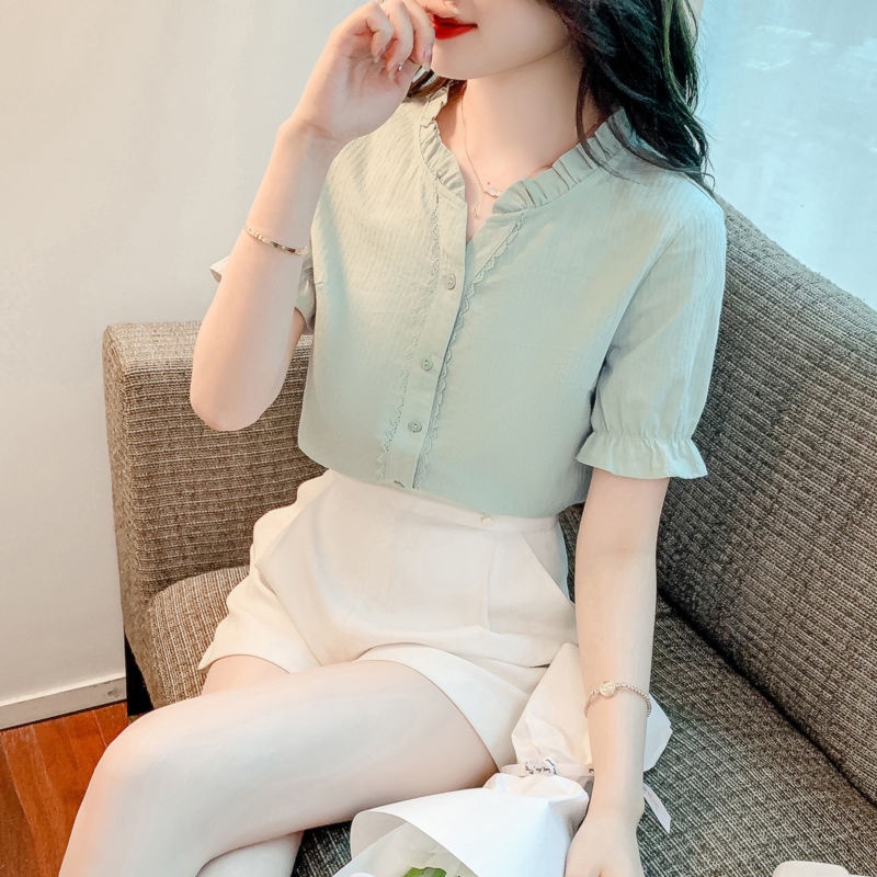Áo Sơ Mi Chiffon Tay Ngắn Thời Trang Mùa Hè Dành Cho Nữ