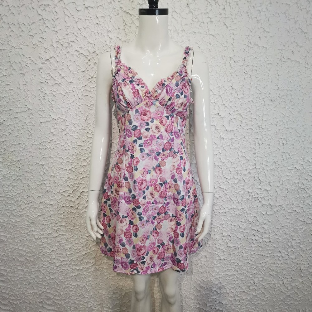 Đầm Hai Dây Mùa Hè In Họa Tiết Hoa Cột Dây Cổ Bèo Cho Nữ [MM0503]