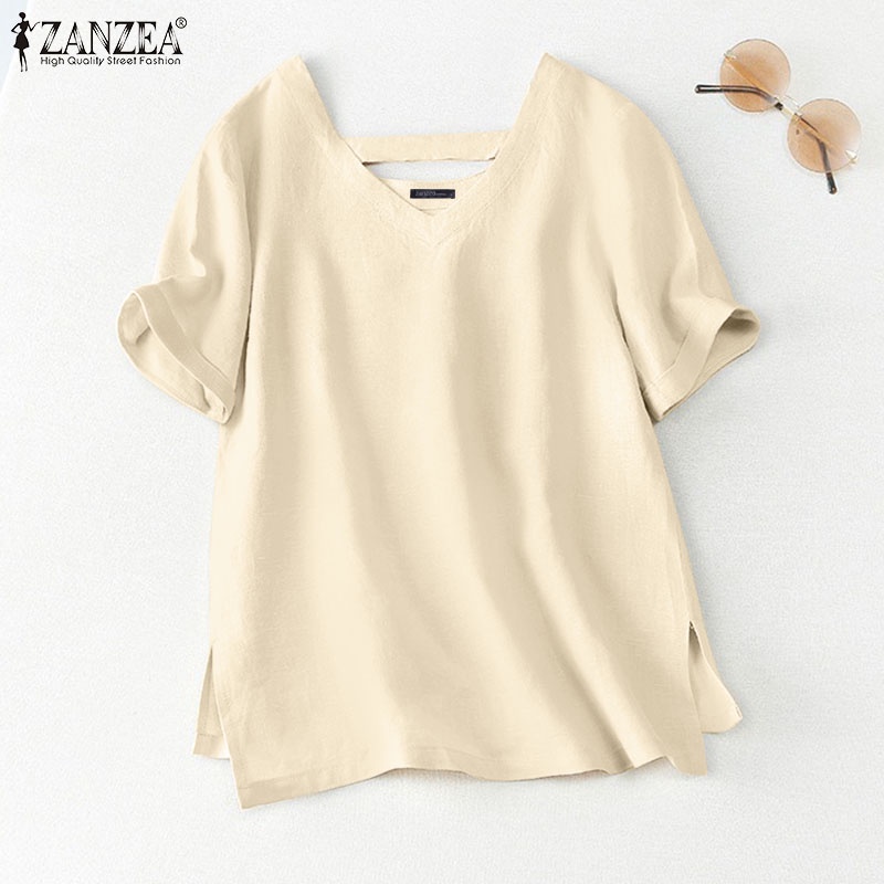 Zanzea Áo Thun Nữ Ngắn Tay Cổ Tròn Xẻ Tà Thời Trang