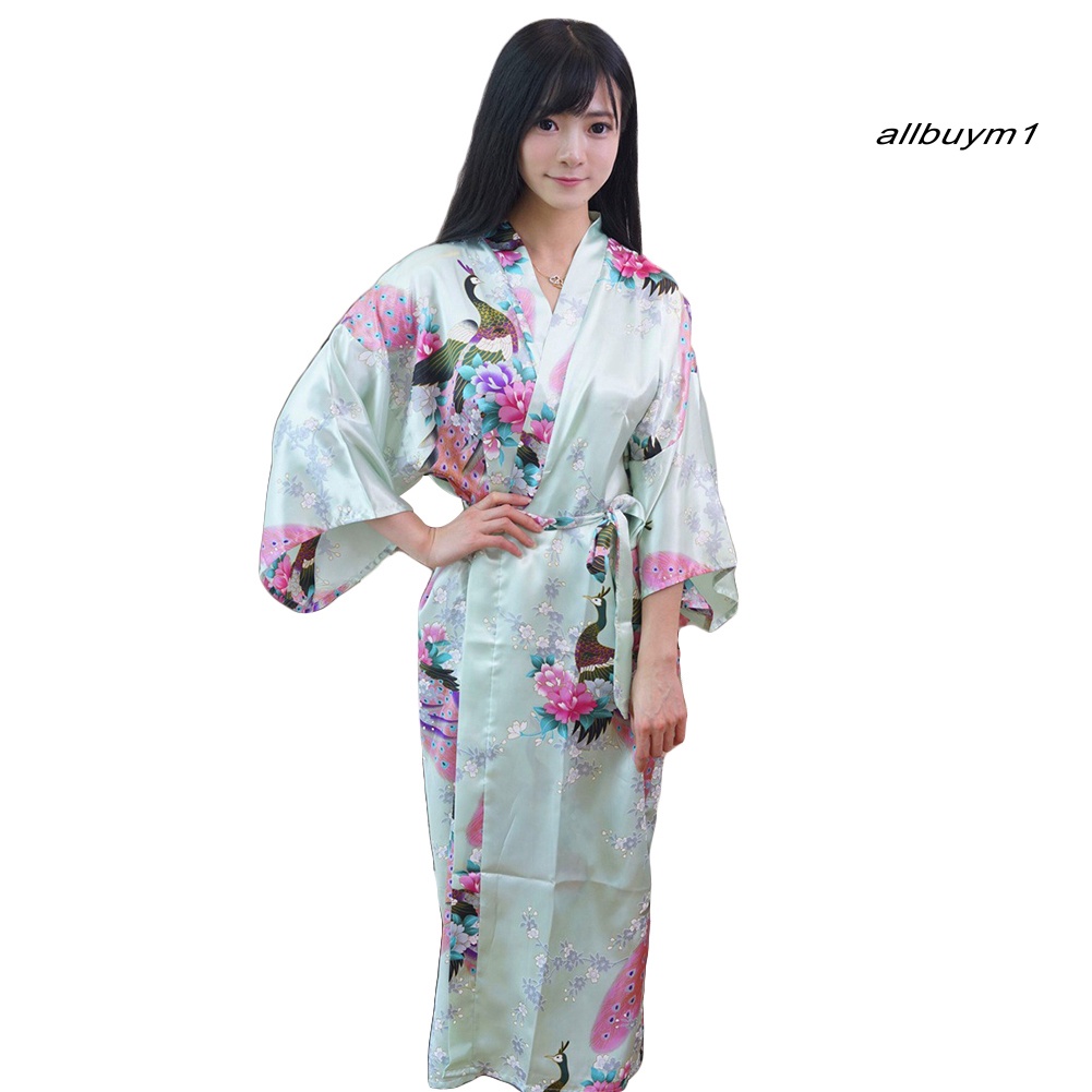 Áo Choàng Kimono Dài In Họa Tiết Hoa Và Chim Công Thời Trang Cho Nữ